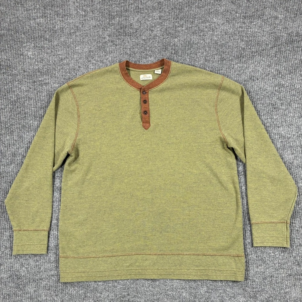 Bob Timberlake Mens XL Green Brown Long Sleeve Henley Shirt Outdoor Casual